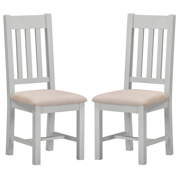 Wrenley Pebble Grey Wooden Slatted Dining Chairs with Oat Fabric Seat in Pair