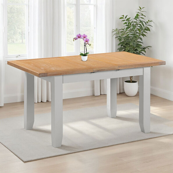 Wrenley Small Wooden Extending Dining Table in Pebble Grey and Oak