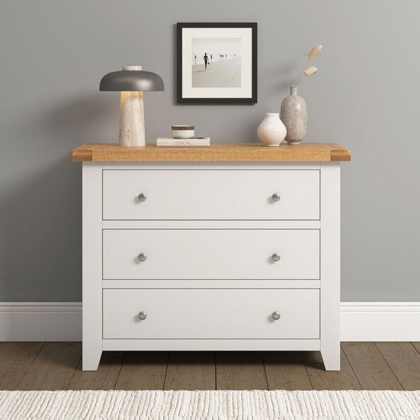 Wrenley Wooden Chest Of 3 Drawers in Ivory and Oak