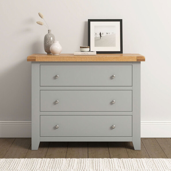Wrenley Wooden Chest Of 3 Drawers in Pebble Grey and Oak