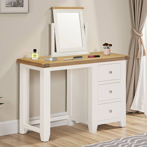 Wrenley Wooden Dressing Table with Mirror in Ivory and Oak
