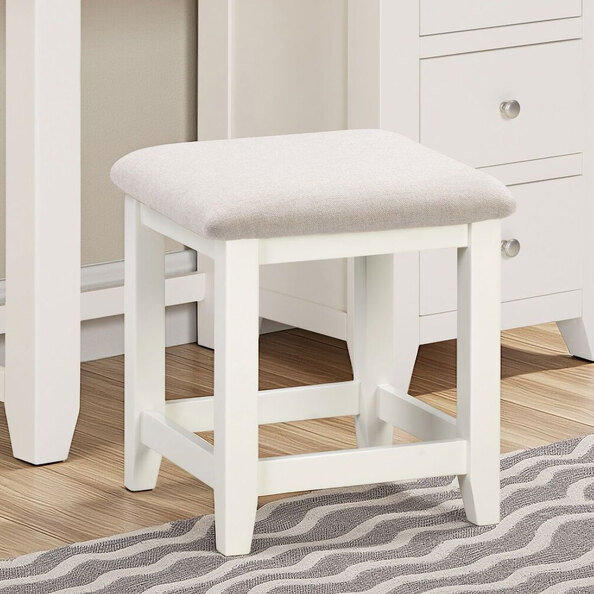 Wrenley Wooden Dressing Stool in Ivory and Oak