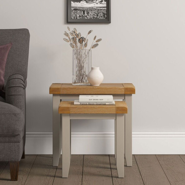 Wrenley Wooden Nest Of 2 Tables in Putty and Oak