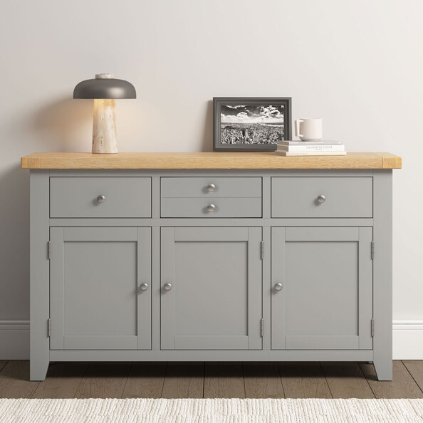 Wrenley Wooden Sideboard with 3 Doors in Pebble Grey and Oak