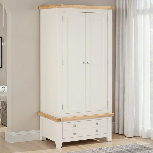 Wrenley Wooden Wardrobe with 2 Doors in Ivory and Oak