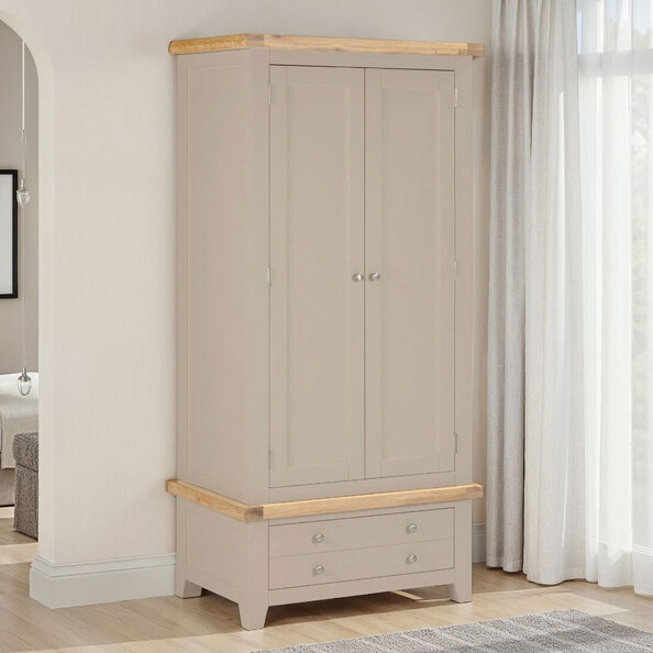 Wrenley Wooden Wardrobe with 2 Doors in Putty and Oak