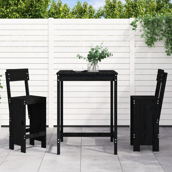 Xandor Garden Solid Wood Bar Table with 2 Stools in Black