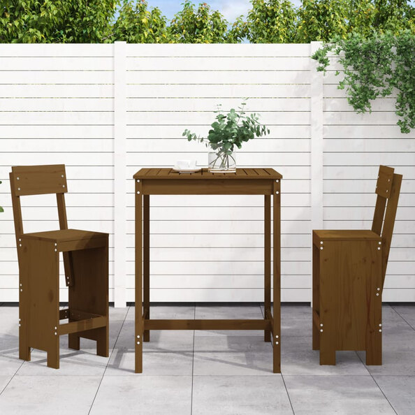 Xandor Garden Solid Wood Bar Table with 2 Stools in Honey Brown
