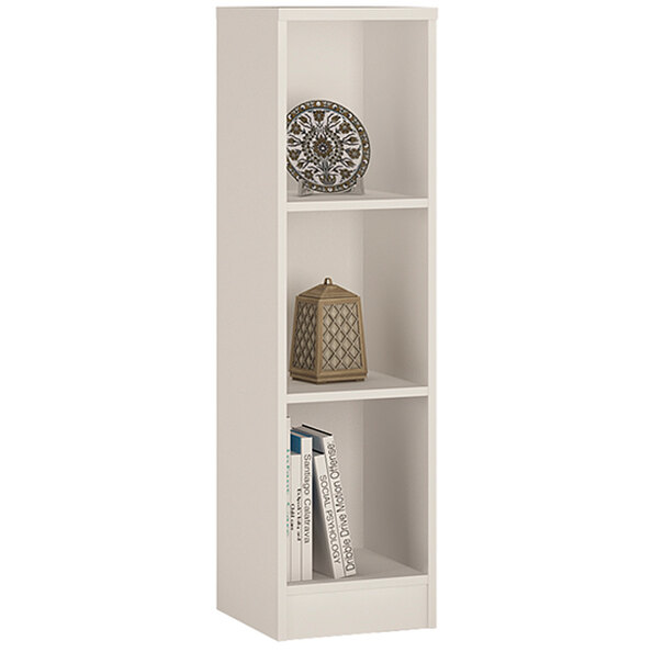 Xeka Wooden Narrow Bookcase With 3 Shelves In Pearl White