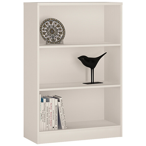 Xeka Wooden Wide Bookcase With 3 Shelves In Pearl White