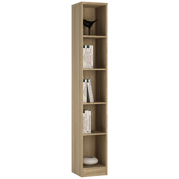 Xeka Wooden Narrow Bookcase With 5 Shelves In Sonoma Oak