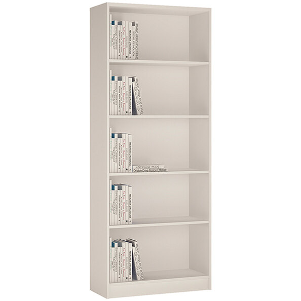 Xeka Wooden Wide Bookcase With 5 Shelves In Pearl White