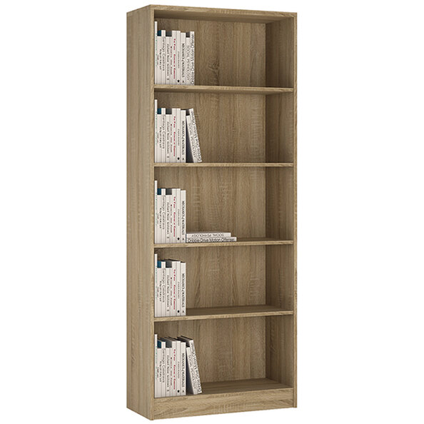 Xeka Wooden Wide Bookcase With 5 Shelves In Sonama Oak