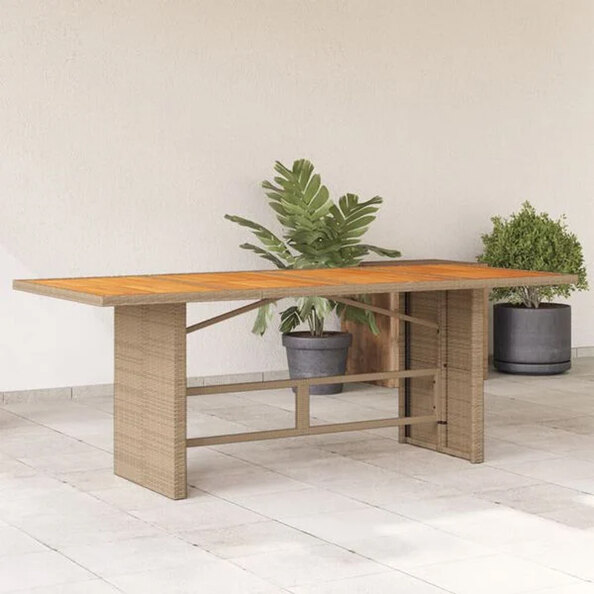Xorell Garden Beige Acacia Wood Top Dining Table with Poly Rattan Base