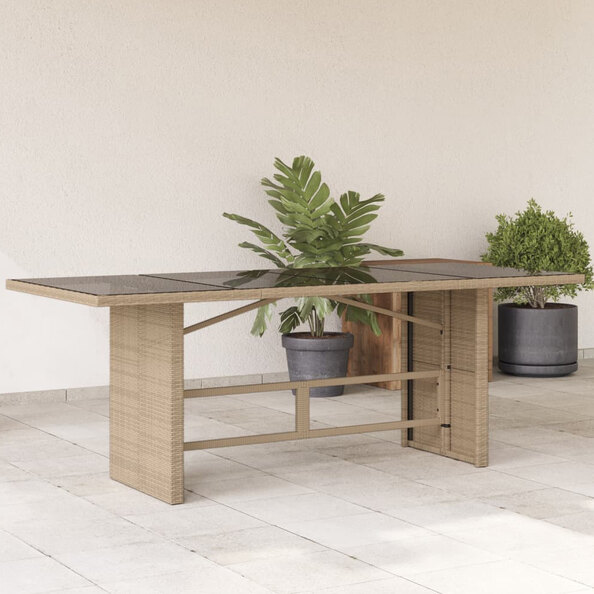 Xorell Garden Beige Glass Top Dining Table with Poly Rattan Base
