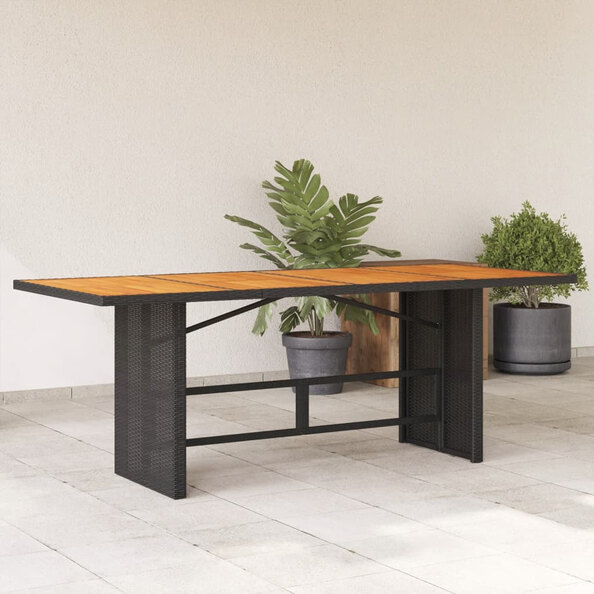 Xorell Garden Black Acacia Wood Top Dining Table with Poly Rattan Base