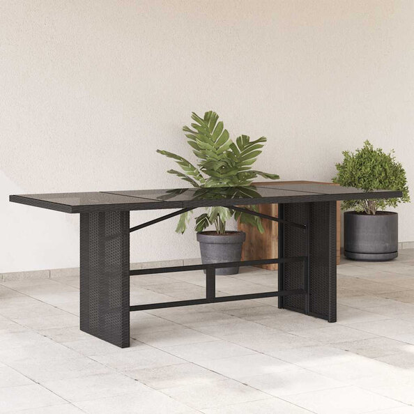 Xorell Garden Black Glass Top Dining Table with Poly Rattan Base
