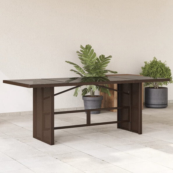 Xorell Garden Brown Glass Top Dining Table with Poly Rattan Base