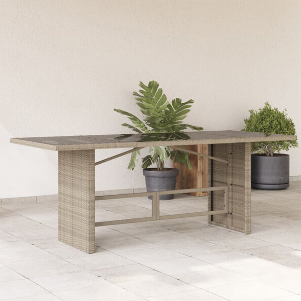 Xorell Garden Light Grey Glass Top Dining Table with Poly Rattan Base