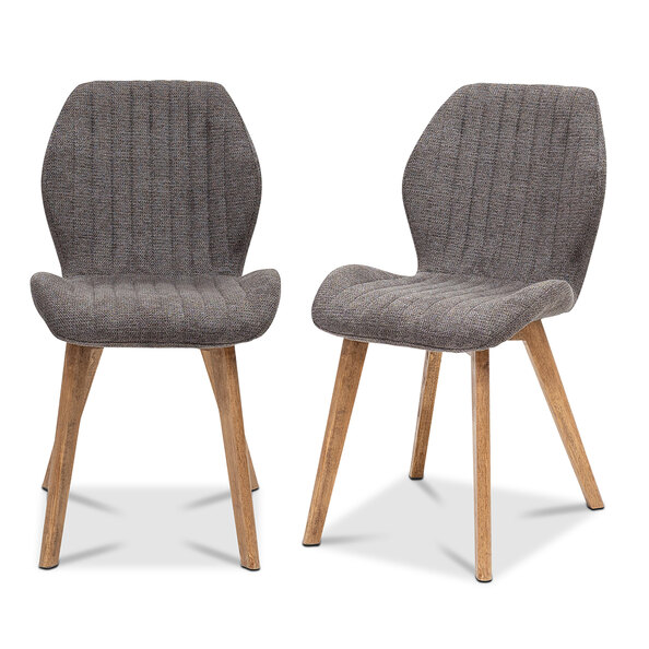 Yale Grey Fabric Dining Chairs with Oak Legs in Pair