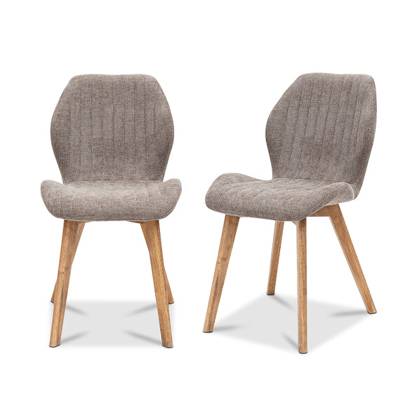 Yale Mocha Fabric Dining Chairs with Oak Legs in Pair