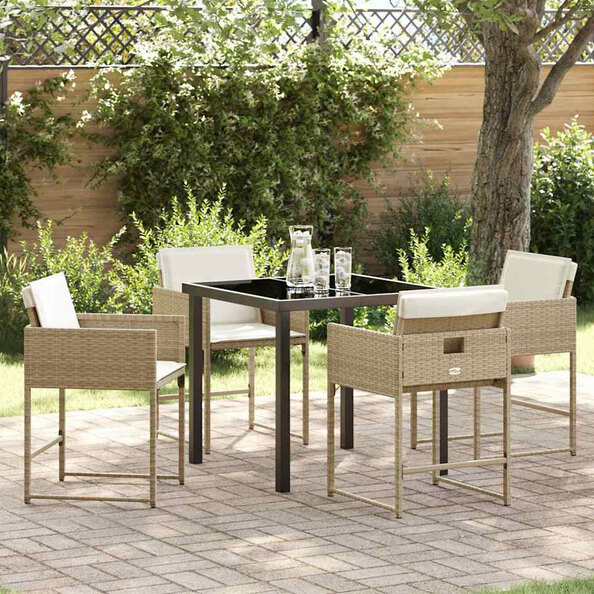 Yavion Garden Poly Rattan 80cm Dining Table with 4 Chairs in Beige