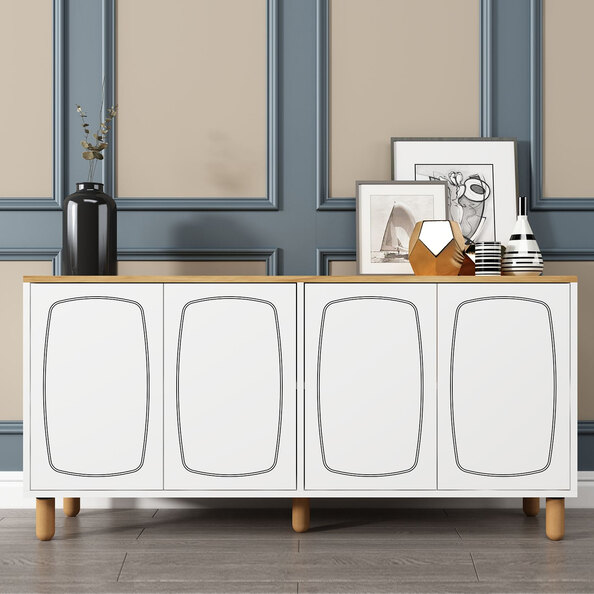 Yekta Wooden Sideboard with 4 Doors in Sapphire Oak and White