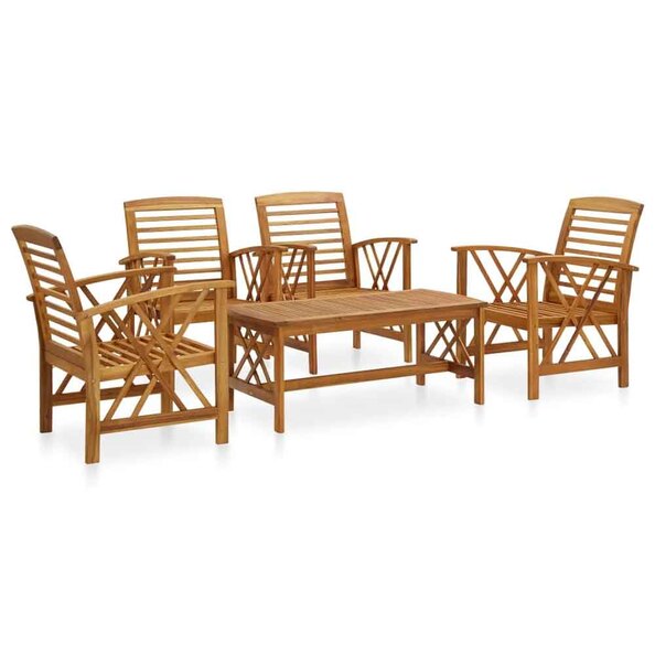 Yerivo Garden Acacia Wood Lounge Set with 4 Amrchairs in Brown