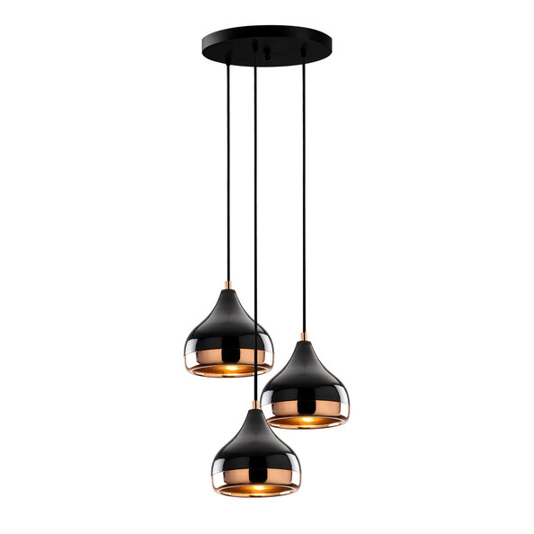 Yildo 3 Light Metal Drop Ceiling Pendant Light in Black and Copper