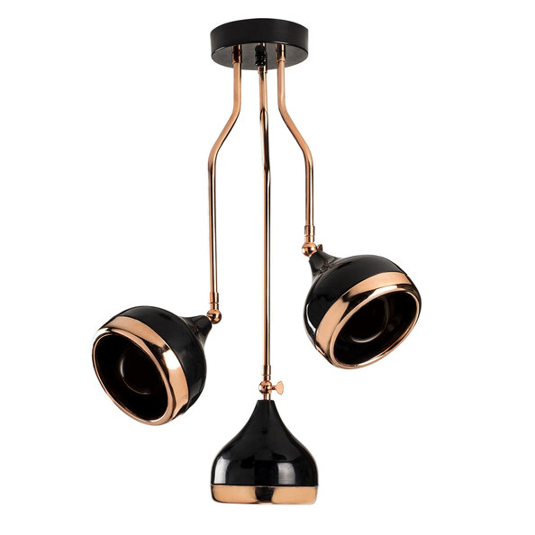 Yildo 3 Light Metal Focus Ceiling Pendant Light in Black and Copper