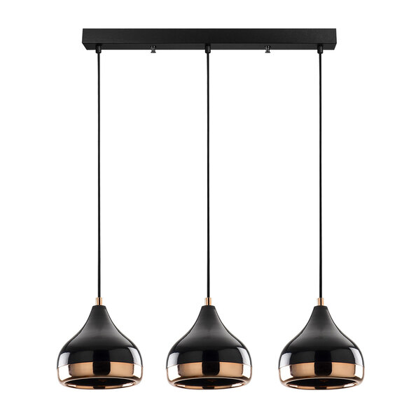 Yildo Large 3 Light Metal Ceiling Pendant Light in Black and Copper