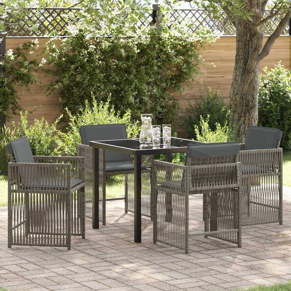 Yorex Garden Poly Rattan 80cm Dining Table with 4 Chairs in Grey