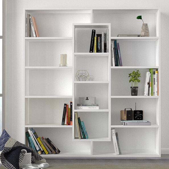 Zafira Wooden Bookcase With 14 Shelves In White