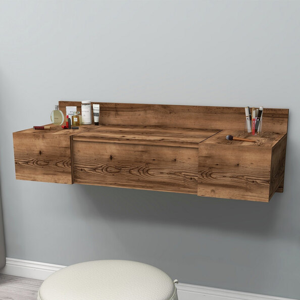 Zakkum Wooden Wall Mounted Dressing Table with Mirror in Lydia