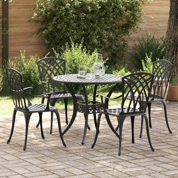 Zanaro Garden Aluminium Intricate Mesh Dining Table with 4 Chairs in Black
