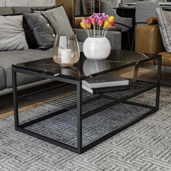 Solvani Wooden Coffee Table With Black Metal Frame