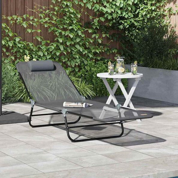Zavira Garden Textilene Folding Sun Lounger in Grey