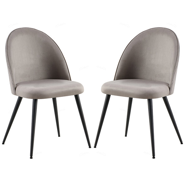 Zebulon Grey Velvet Dining Chairs With Black Legs In Pair