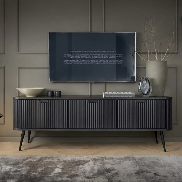 Zebulon Wooden TV Stand With 3 Doors In Black