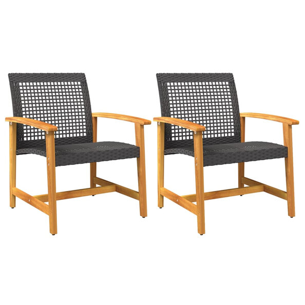 Zelivo Garden Black Poly Rattan Armchair with Acacia Wood Frame in Pair