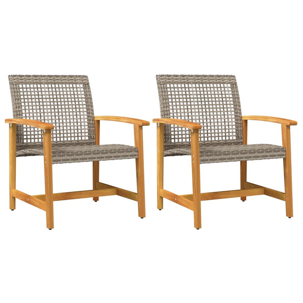 Zelivo Garden Grey Poly Rattan Armchair with Acacia Wood Frame in Pair