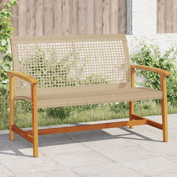 Zelivo Garden Poly Rattan Seating Bench with Acacia Wood Frame in Beige
