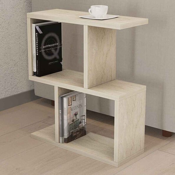 zet Wooden Side Table in Travertine Marble Effect