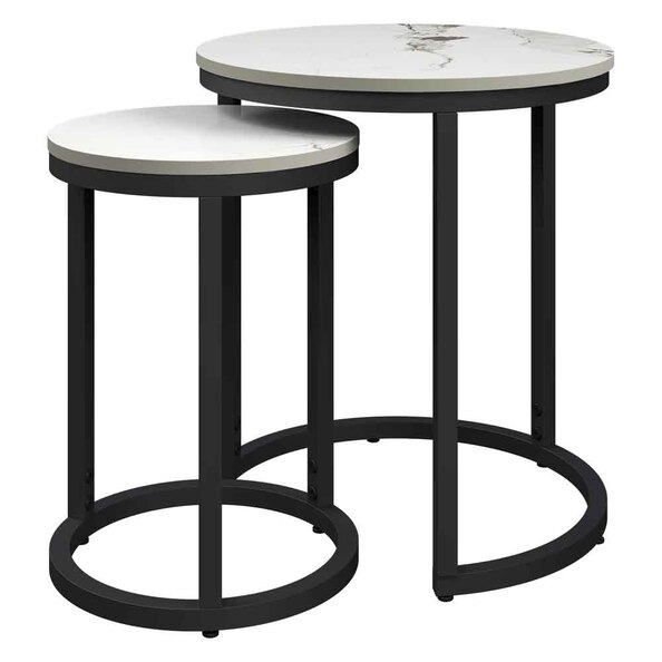 Zillah Round Ceramic Top Set Of 2 Side Table in White