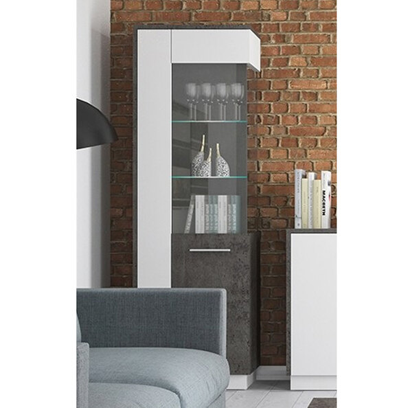Zinger LED Right Handed Wooden Display Cabinet In Grey And White