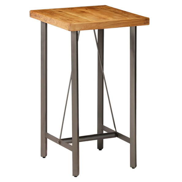 Ziva 60cm Wooden Bar Table With Steel Frame In Brown