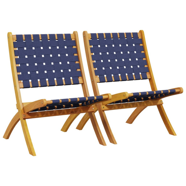 Zoreva Garden Blue Fabric Folding Armchair with Acacia Wood Frame in Pair