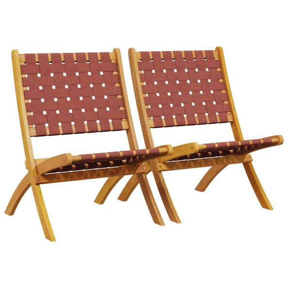 Zoreva Garden Red Fabric Folding Armchair with Acacia Wood Frame in Pair