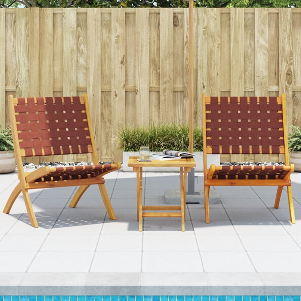 Zoreva Garden Fabric Folding Duo Set with Acacia Wood Frame in Red