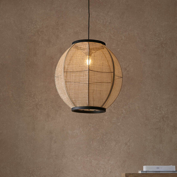 Zurich Large Natural Fabric Pendant Ceiling Light In Matt Black